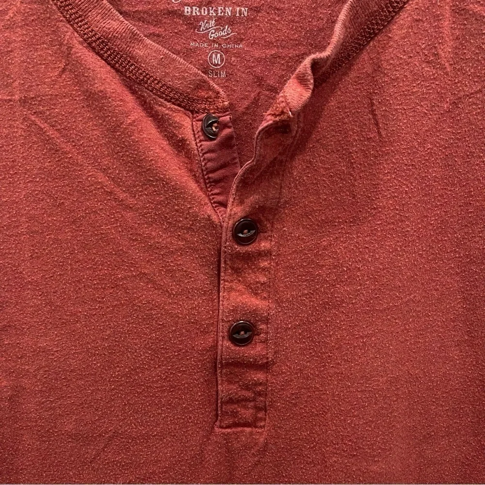 J. Crew Slim Broken-In Short Sleeve Henley Cotton Medium Red